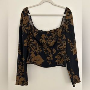 Reformation “Demi” top, blouse, black “night garden” floral top, NWT, size 10